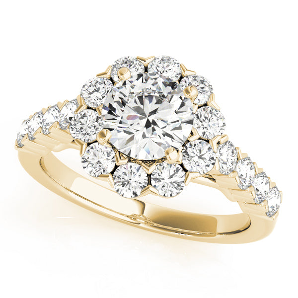 18K Yellow Gold Diamond Halo Engagement Ring 2.17 ctw