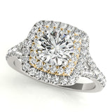 14K Yellow Gold Round Diamond Halo Engagement Ring