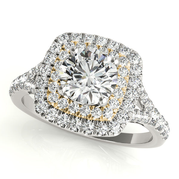 14K Yellow Gold Round Diamond Halo Engagement Ring
