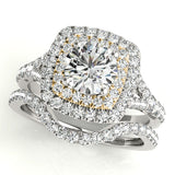 14K Yellow Gold Round Diamond Halo Engagement Ring