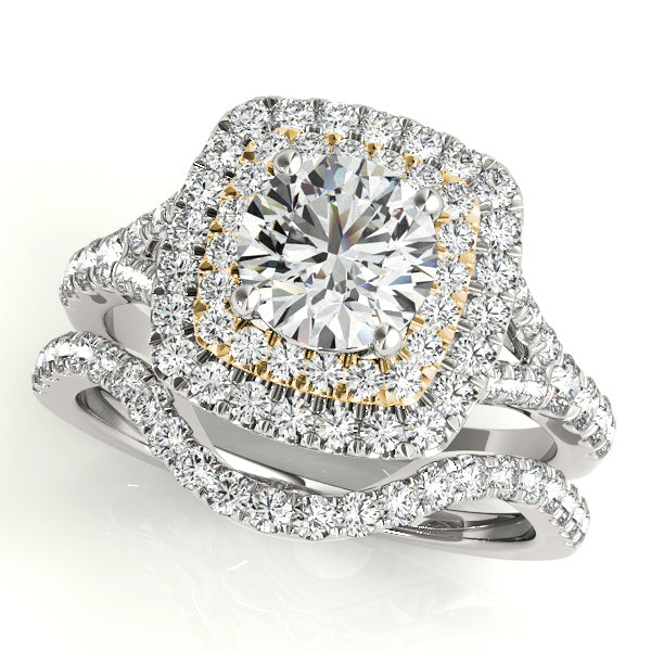 14K Yellow Gold Round Diamond Halo Engagement Ring