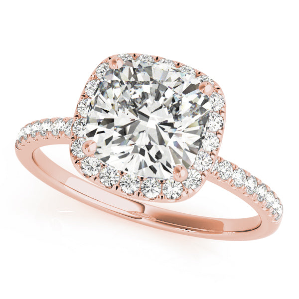 14K Rose Gold Cushion Diamond Halo Engagement Ring