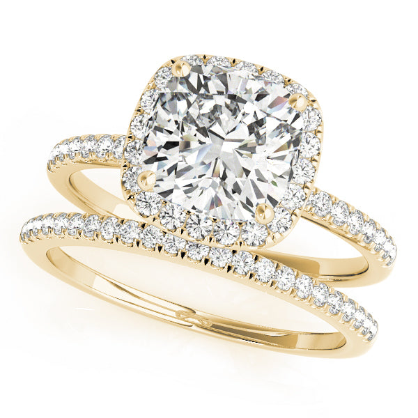 14K Yellow Gold Cushion Diamond Halo Ring