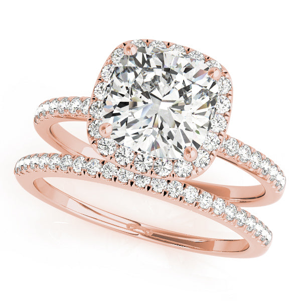14K Rose Gold Cushion Diamond Halo Engagement Ring