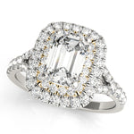 14K Yellow Gold Emerald Diamond Halo Ring
