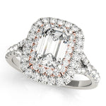 14K Rose Gold Emerald Diamond Halo Ring