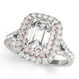 14K Rose Gold Emerald Diamond Halo Ring