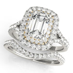 14K Yellow Gold Emerald Diamond Halo Ring