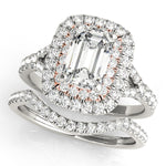 14K Rose Gold Emerald Diamond Halo Ring