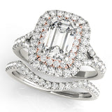 14K Rose Gold Emerald Diamond Halo Ring
