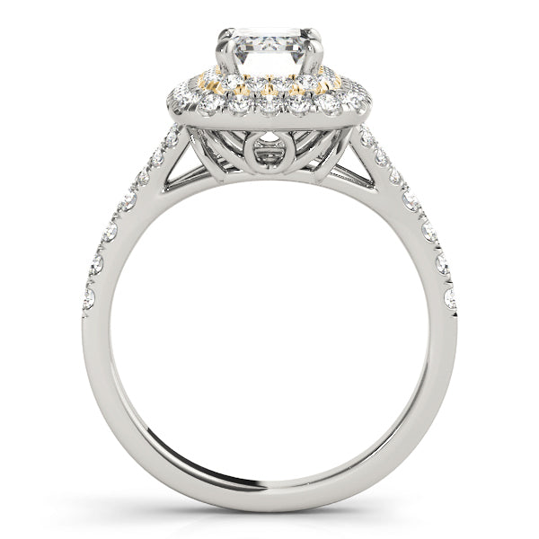 14K Yellow Gold Emerald Diamond Halo Ring