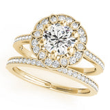 14K Yellow Gold Round Diamond Halo Engagement Ring