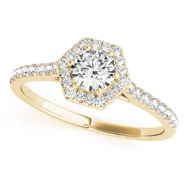 18K Yellow Gold Round Diamond Halo Engagement Ring