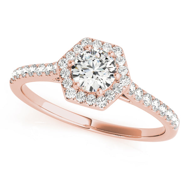 14K Rose Gold Round Diamond Halo Engagement Ring
