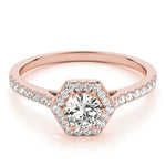 14K Rose Gold Round Diamond Halo Engagement Ring