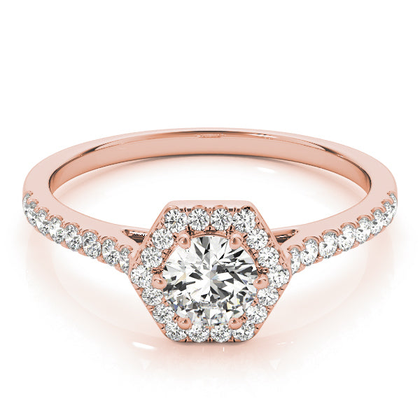 14K Rose Gold Round Diamond Halo Engagement Ring