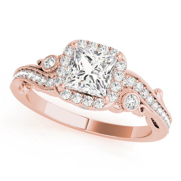 18K Rose Gold Diamond Halo Engagement Ring