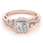 18K Rose Gold Diamond Halo Engagement Ring