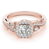18K Rose Gold Diamond Halo Engagement Ring
