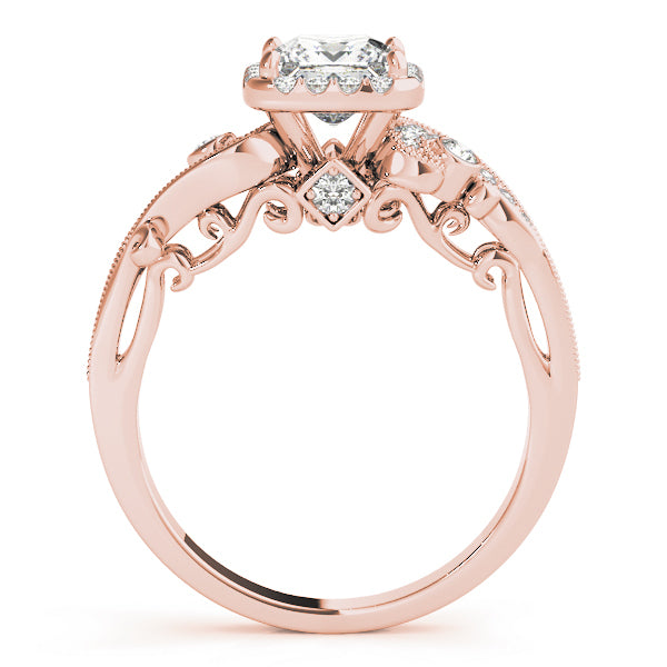 18K Rose Gold Diamond Halo Engagement Ring