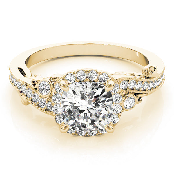 18K Yellow Gold Cushion Diamond Engagement Ring