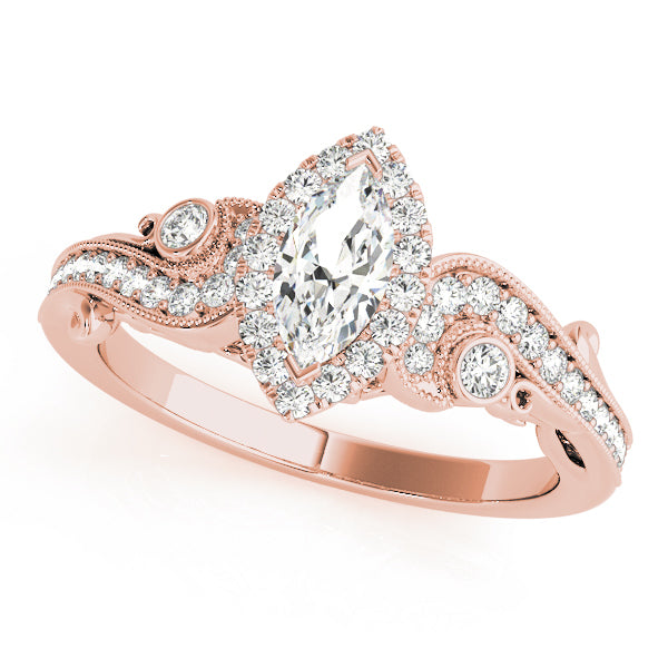 14K Rose Gold Marquise Diamond Halo Ring