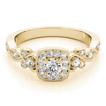14K Yellow Gold Round Diamond Halo Engagement Ring