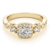 14K Yellow Gold Round Diamond Halo Engagement Ring
