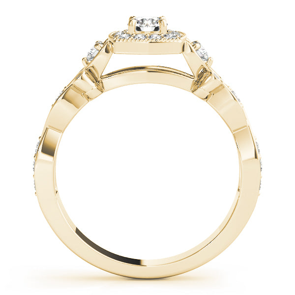 14K Yellow Gold Round Diamond Halo Engagement Ring