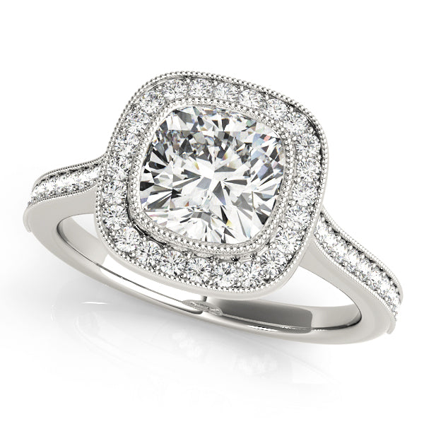 Cushion Diamond Halo Engagement Ring in Premium Setting