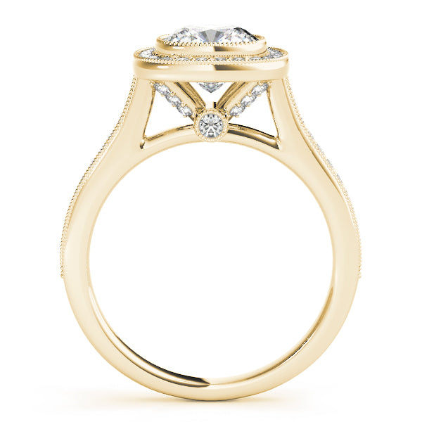 14K Yellow Gold Cushion Diamond Halo Ring