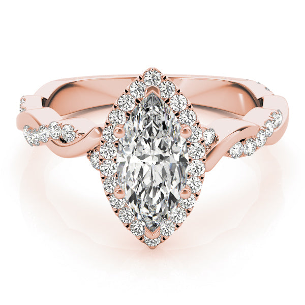 14K Rose Gold 1 CT Marquise Diamond Halo Ring
