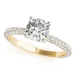14K Yellow Gold Cushion Diamond Pave Engagement Ring