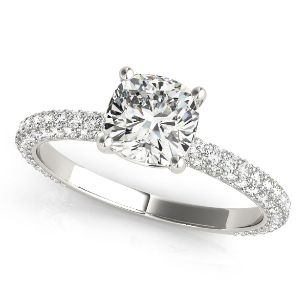 14K Gold Cushion Diamond Pave Engagement Ring