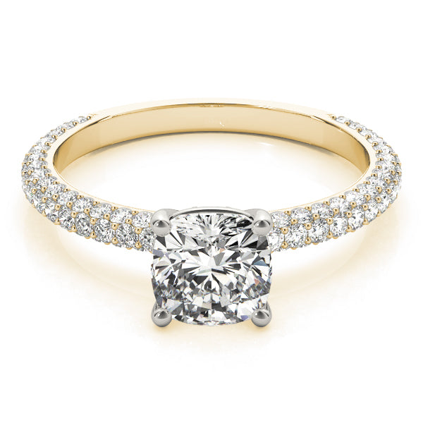 14K Yellow Gold Cushion Diamond Pave Engagement Ring