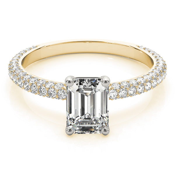 14K Yellow Gold Emerald Diamond Pave Ring