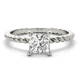 14K White Gold Square Diamond Solitaire Ring