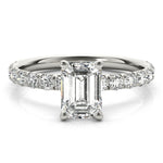 Emerald Diamond Single Row Engagement Ring