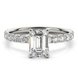 Emerald Diamond Single Row Engagement Ring