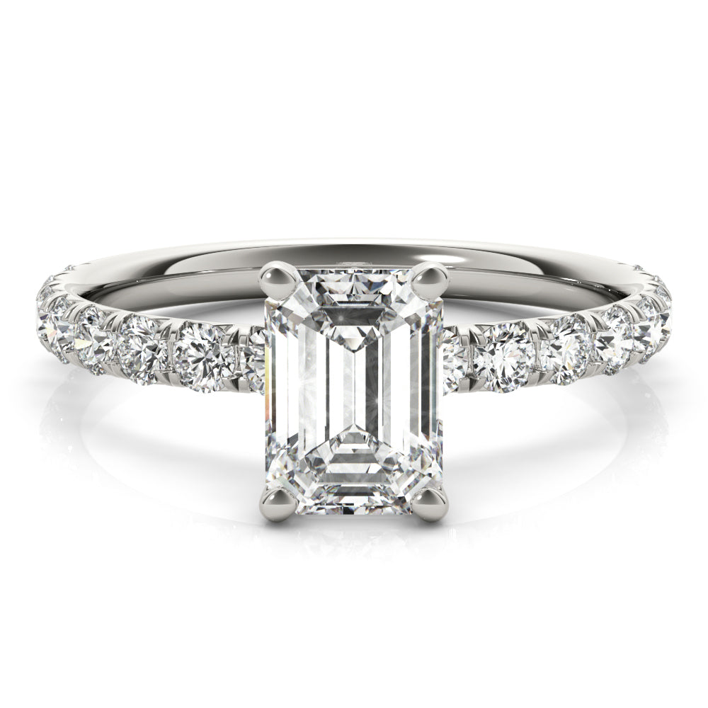 Emerald Diamond Single Row Engagement Ring