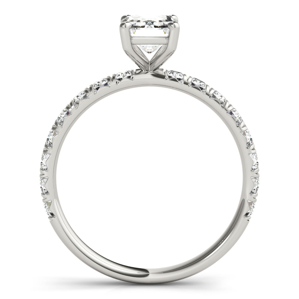 Emerald Diamond Single Row Engagement Ring