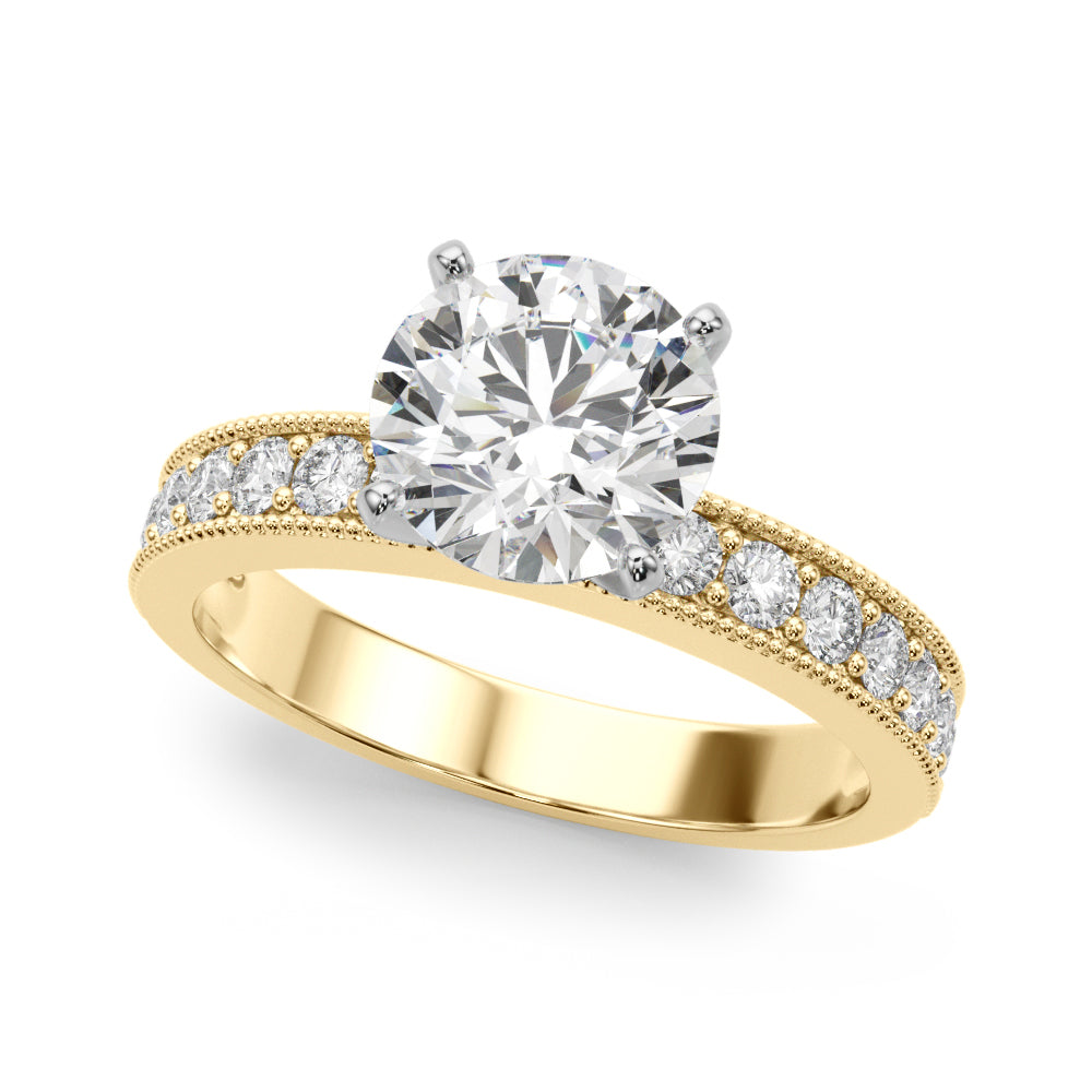 14K Yellow Gold Round Diamond Single Row Ring
