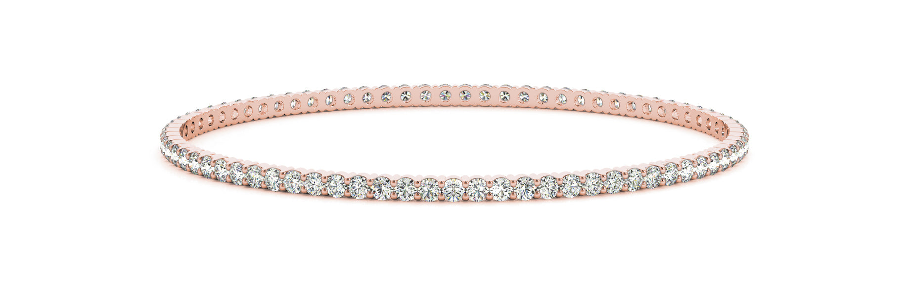 14K Rose Gold Round Diamond Bangle Bracelet - 1.75 ctw
