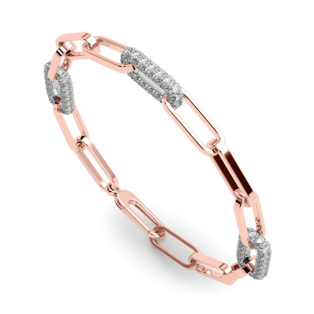 14K Rose Gold Diamond Paper Clip Link Bracelet
