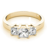 14K Yellow Gold Square Diamond Three-Stone Ring