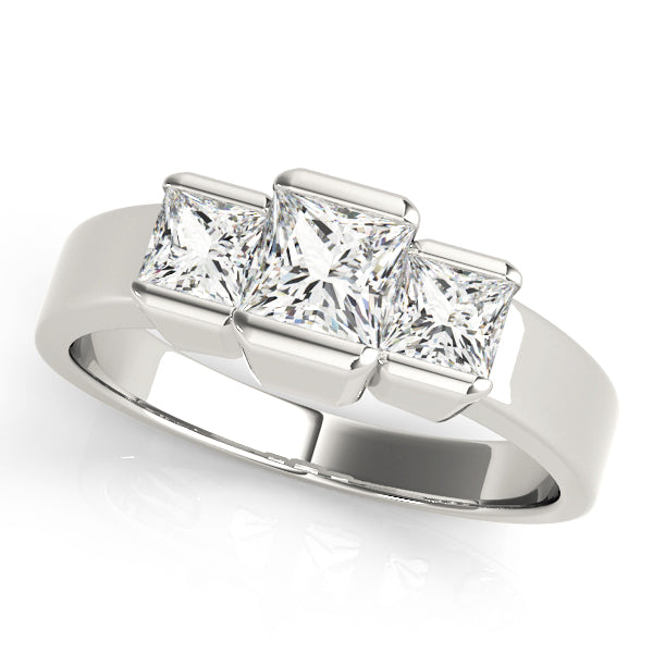Square Diamond Three Stone Engagement Ring