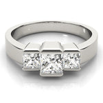 Square Diamond Three Stone Engagement Ring