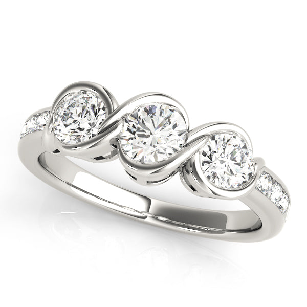 18K White Gold 1 ct Round Diamond Three-Stone Ring