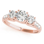 14K Rose Gold Round Diamond Three-Stone Ring