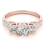 14K Rose Gold Round Diamond Three-Stone Ring